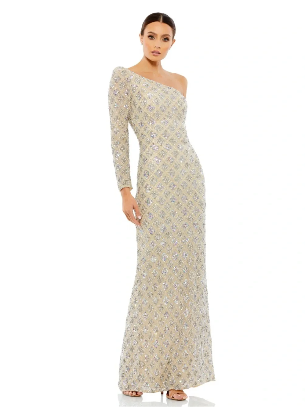 MAC DUGGAL womens One Shoulder Sequin Evening Gown 5479